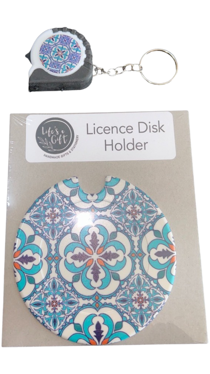 Blue and Red Licence Disk Holder, Measuring Tape Key Ring Buy Online