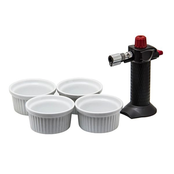 Hotery Chefs Torch with 4 Ramekins 5pce Gift Box Set, (132x105x62mm)