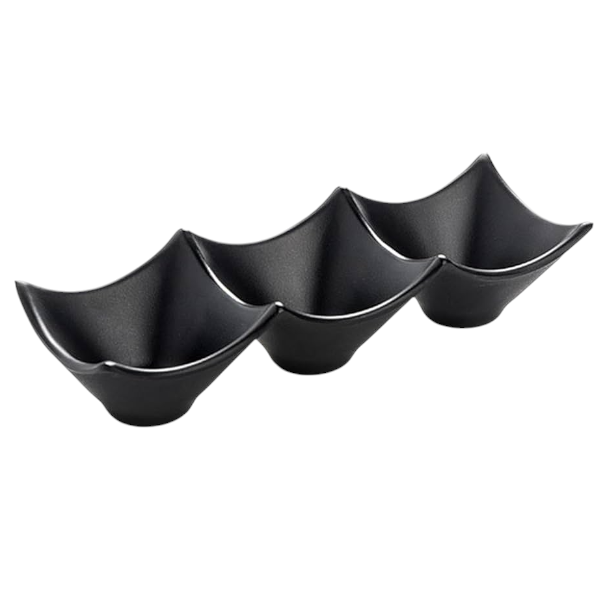 Elegant And Minimalistic Three-Compartment Sauce Bowl - Black