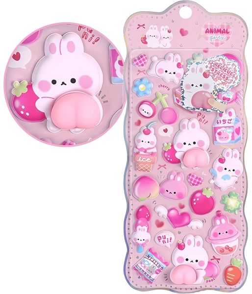 Kawaii 3D Bubble Stickers, Soft and Cute Bubble Bear and Bunny Stickers