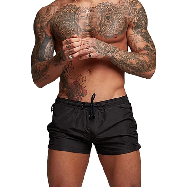 Men Sports Shorts Quick Dry Tight Gym Swim Trunks with Liner Zipper Pocket