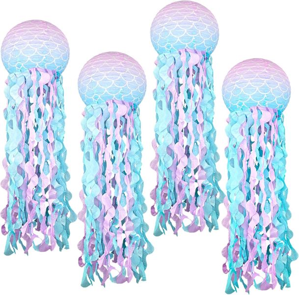 4PCS Jellyfish Paper Lanterns Mermaid Sea Ocean Theme Party Decorations
