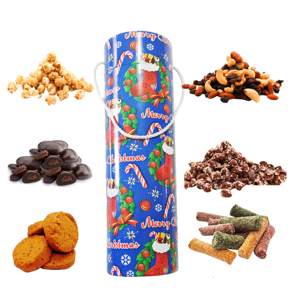 Christmas Dried Fruit, Nuts, and Popcorn Cylinder