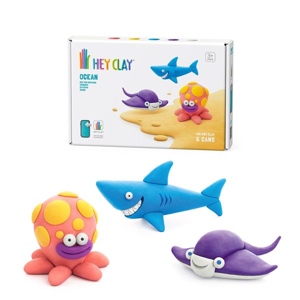 Hey Clay Modelling Air-Dry Clay with Interactive App: Shark, Octopus, Stingray
