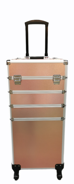 4 in 1 Aluminium Rose Gold Makeup Trolley Case Professional Train Case