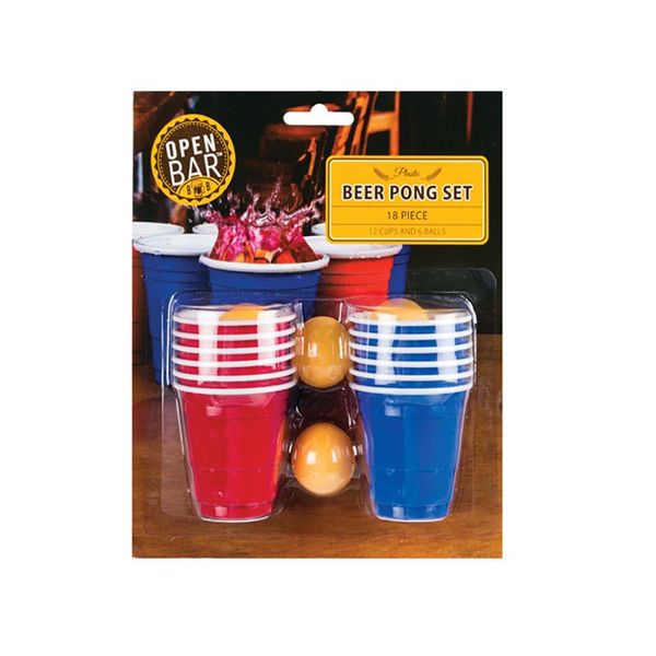 Drinking Game - Beer Pong Set - Cups &amp; Balls - Mini - 18 Piece - Pack of 2