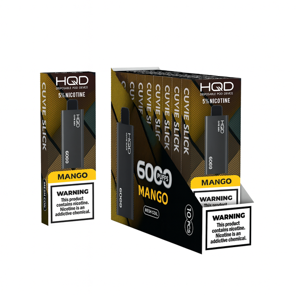 10 x HQD Cuvie Slick 6000 Puff Disposable - Mango - (10 Pack)