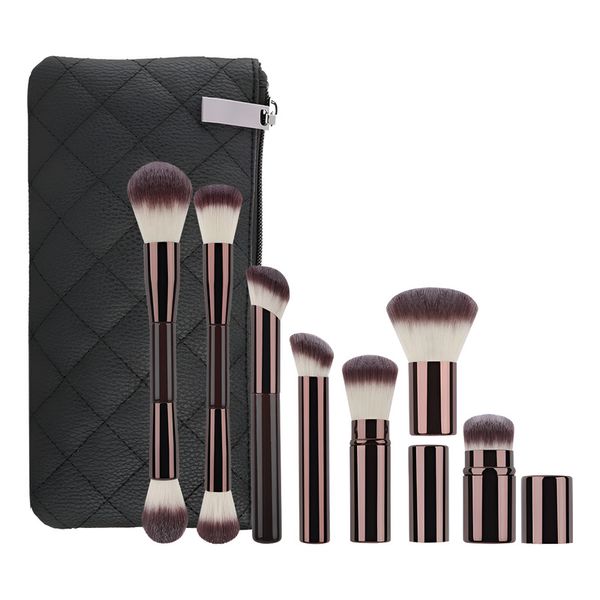 Portable 7pcs Makeup Brush Kit Double Head Brushes for Face and Eyes