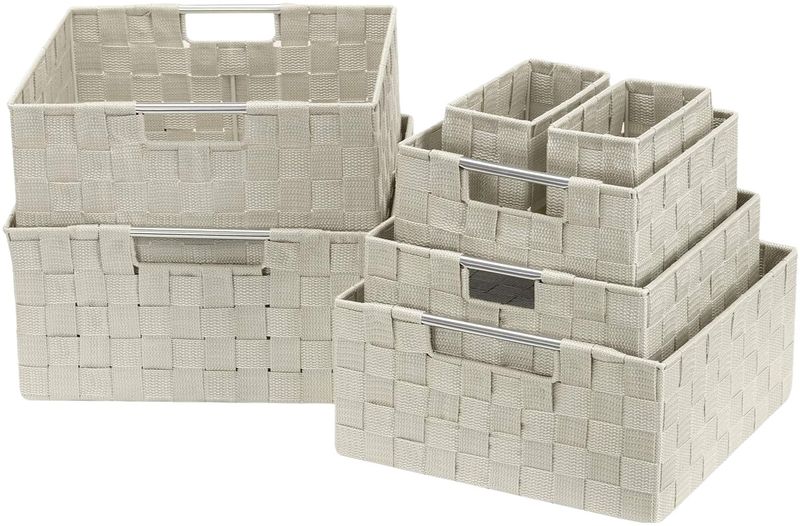 Sorbus Organizing Set of 7, Mesh Hand-Woven Design, Linen Closet Storage,