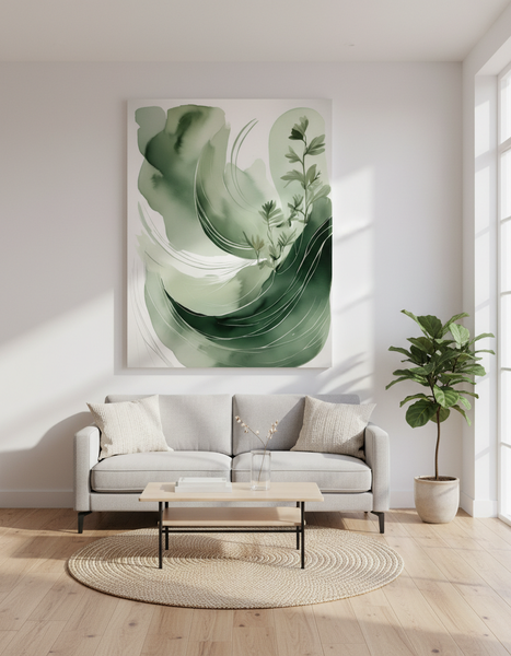 Canvas Art Ready to Hang Contemporary Art - Monochromatic soothing green 7