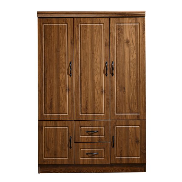Large Sized Three Door Wardrobe with Wood Grain in Retro Style