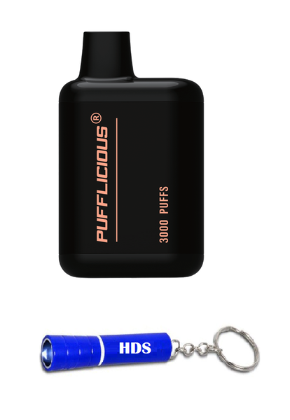 Pufflicious 3000 Puff 50mg Vape - Mango Ice with HDS Branded Keyring
