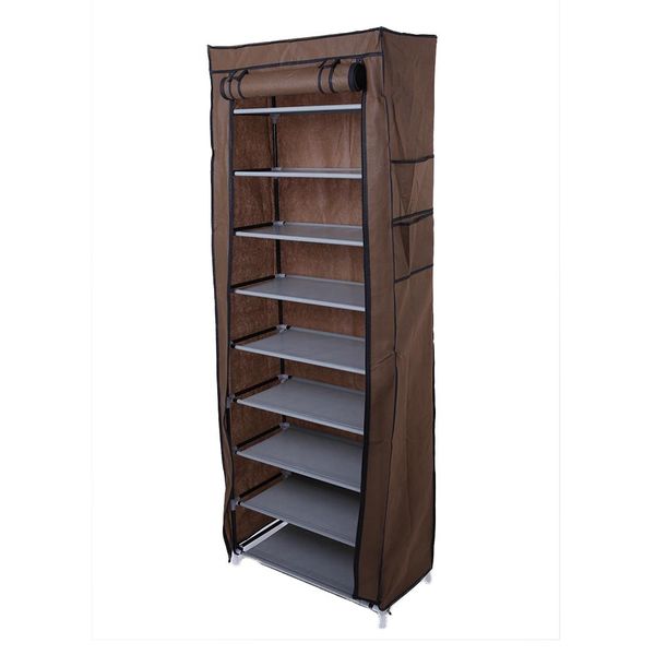 9-Tiers Covered Shoe Rack Organiser - Brown
