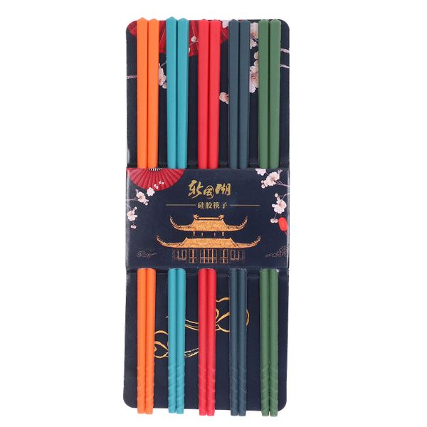 24cm 5-Color Silicone Stainless Steel Reusable Chopsticks Set