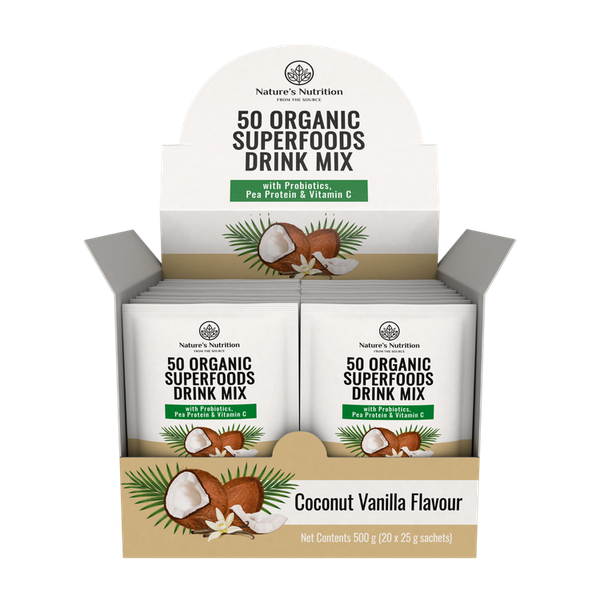 50 Organic Superfoods Drink Mix Box | Coconut Vanilla
