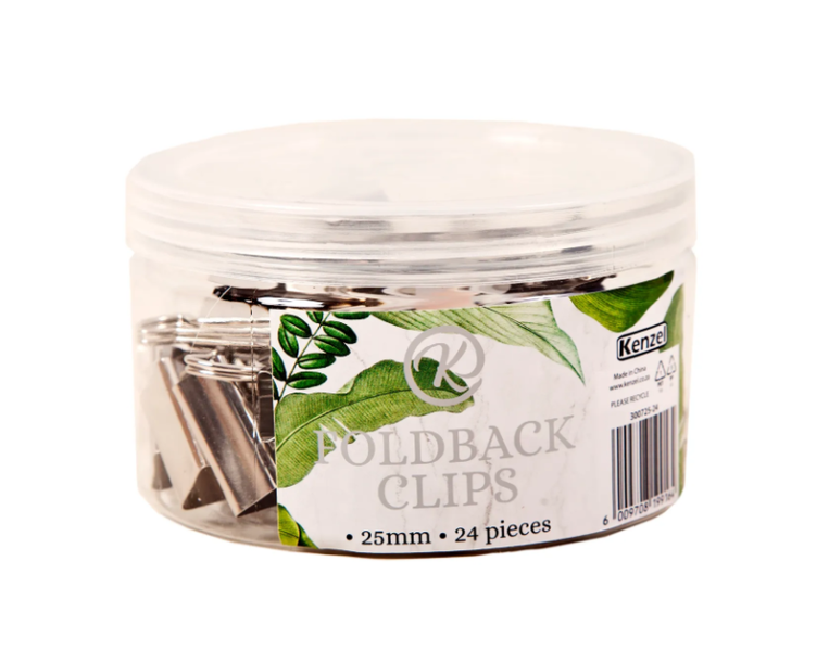 Kenzel - Silver Foldback Clips 25mm - 24 Pieces