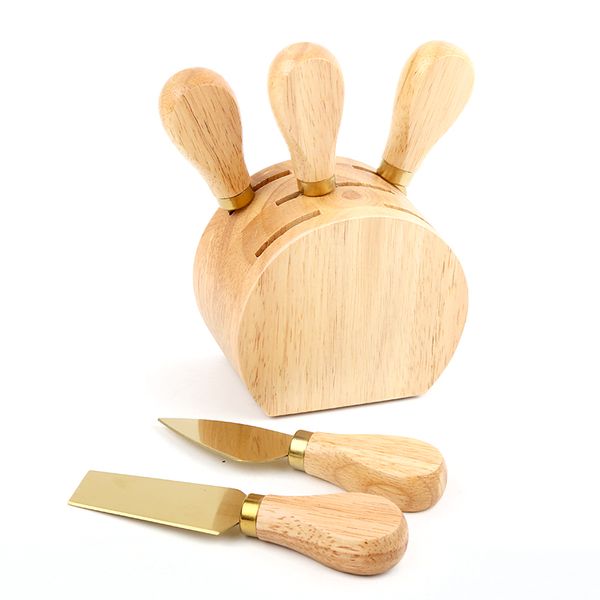 Cheese Knife and Block Set - Gold - 5 Piece