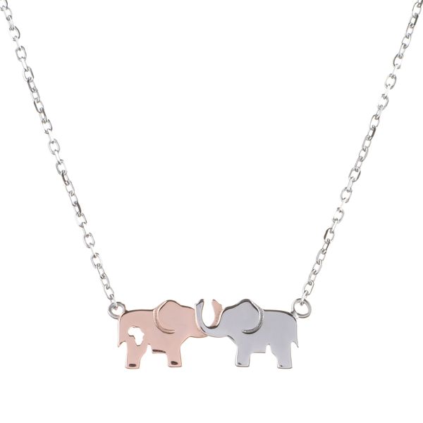 Kool Africa - Sterling Silver Necklace w/ Timeless Design - Two Elephants