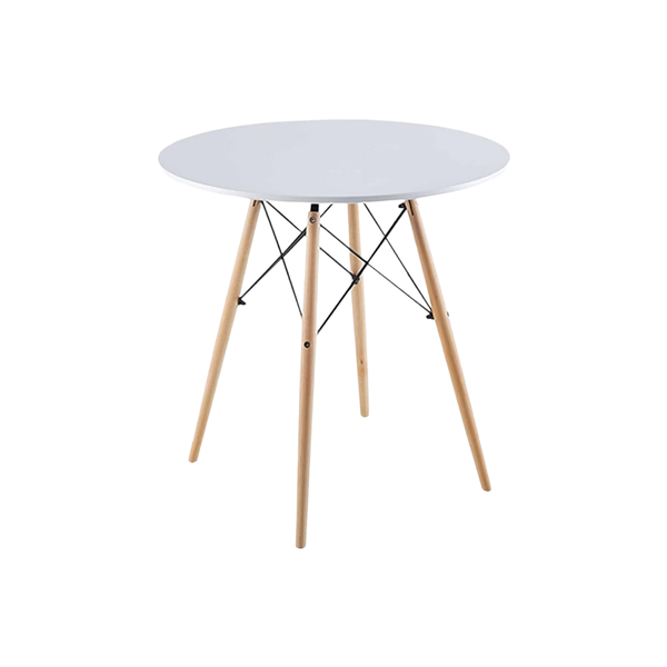 Modern Round Dining Table with Wooden Legs and Metal Frame
