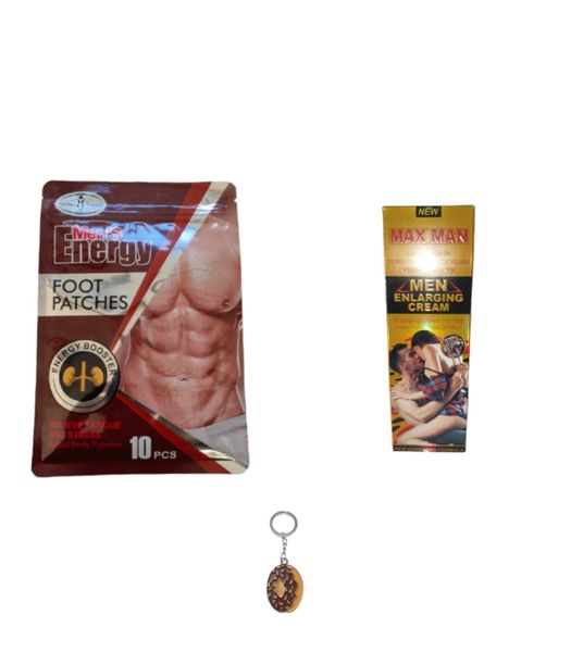 Max Man Enlarging Cream (Golden) &amp; Men's Energy Foot Patches &amp; Keyring