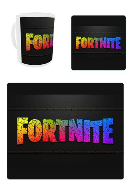 Fortnite Black Printed Cup, Coaster and Mouse Pad Set