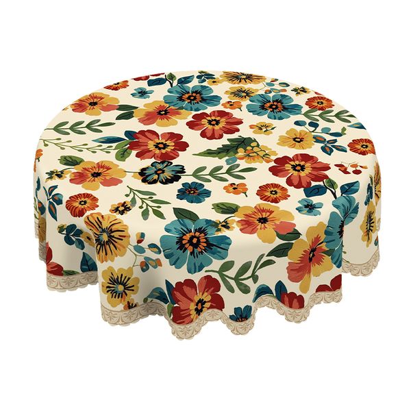Bohemian Retro Floral Tablecloth for Casual Dining and Boho Home Decor