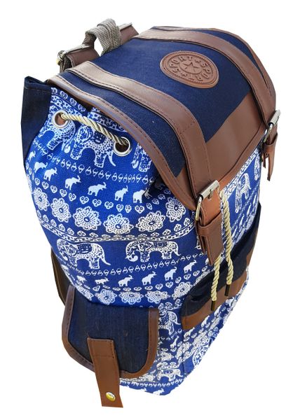 Navy, White Elephants and flower pattern Backpack