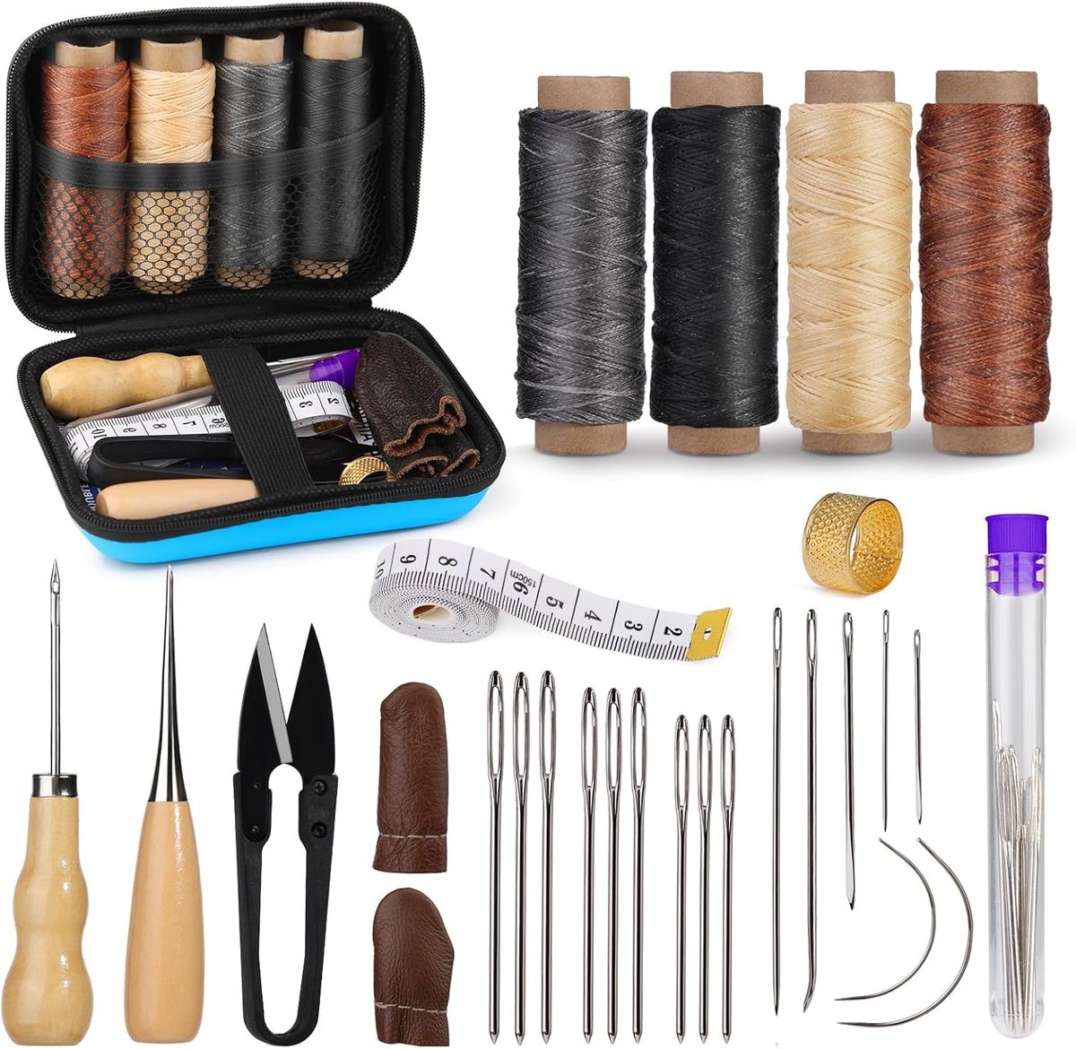 Leather Sewing Kit, Leather Stitching Kit with Sewing Awl, Needles