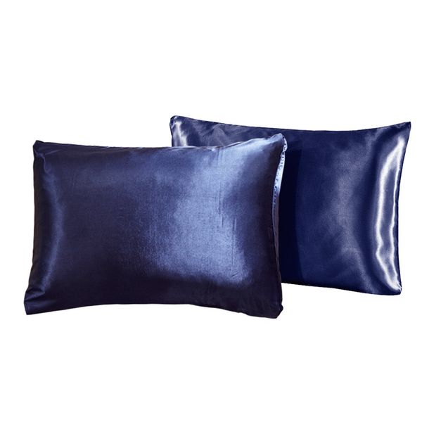 Navy Blue Satin Pillowcases, Set of Two