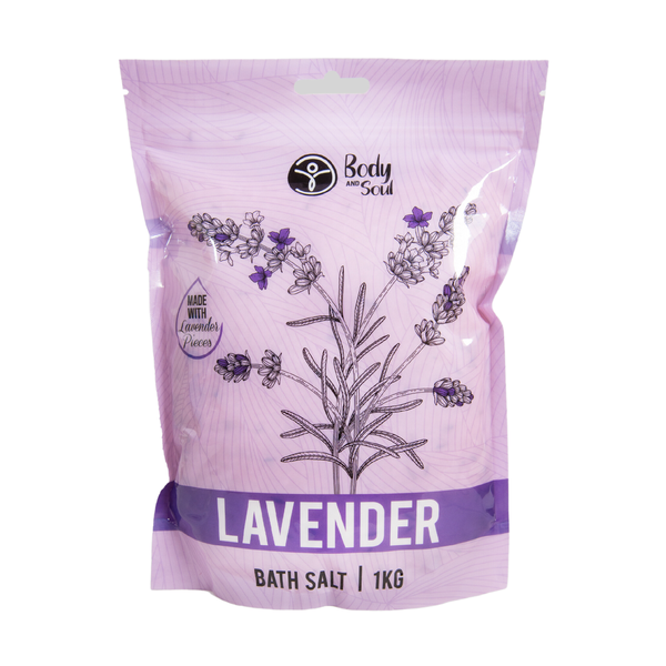 Body &amp; Soul Lavender Bath Salts 1kg with real lavender flowers