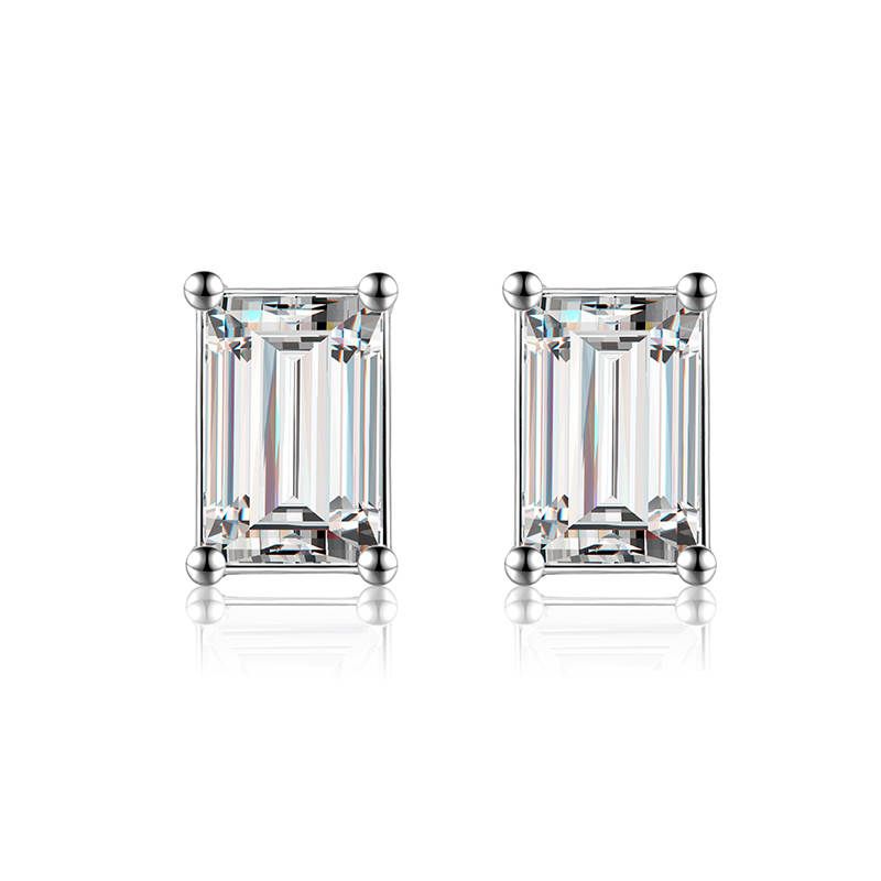 Baguette Stud Earrings Cubic Zirconia in Sterling Silver by Zana Jewels