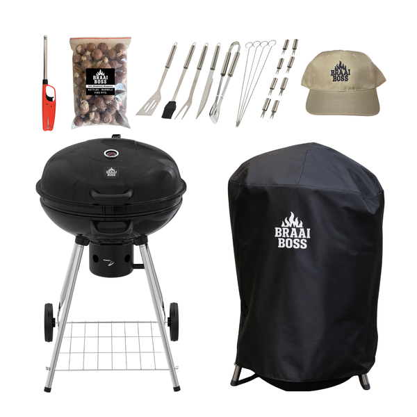 BraaiBoss 57cm Charcoal Kettle Braai Bundle with Cover &amp; Starter Kit