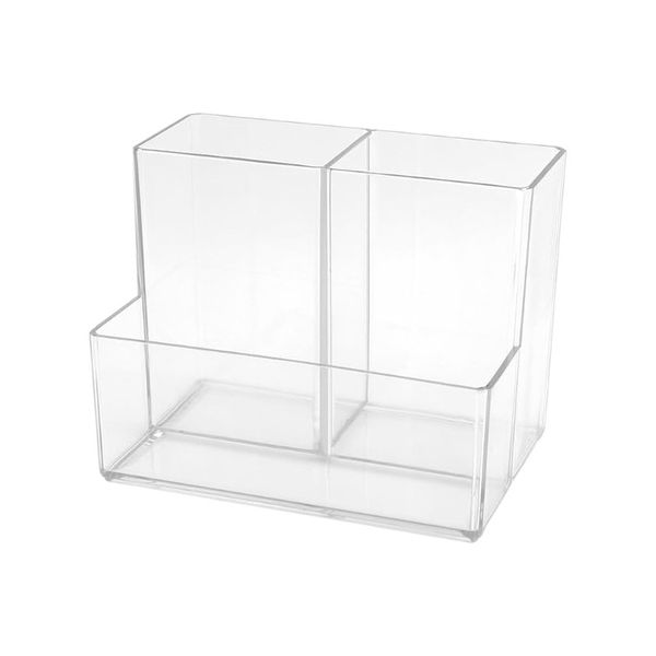 3-Compartment Cosmetic Brush Holder - Transparent