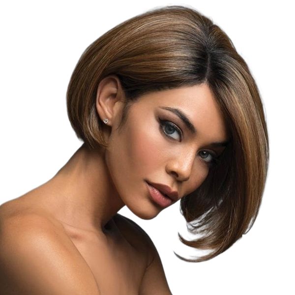 Women's Short Hair Gradient Bleaching and Dyeing Bobo Wig New Headgear