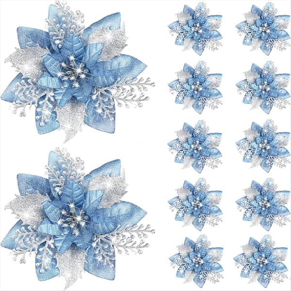 20PCS 14.5cm Glitter Artificial Christmas Flowers Merry Christmas Tree Deco