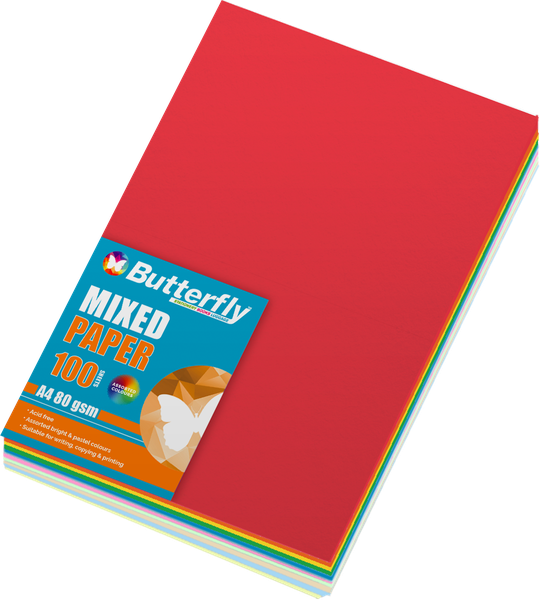 Butterfly A4 Bright &amp; Pastel Paper 100