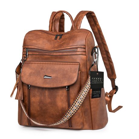 15.6inch Women's Backpack Shoulder Bag for Lady Girls Travel PU Leather Image