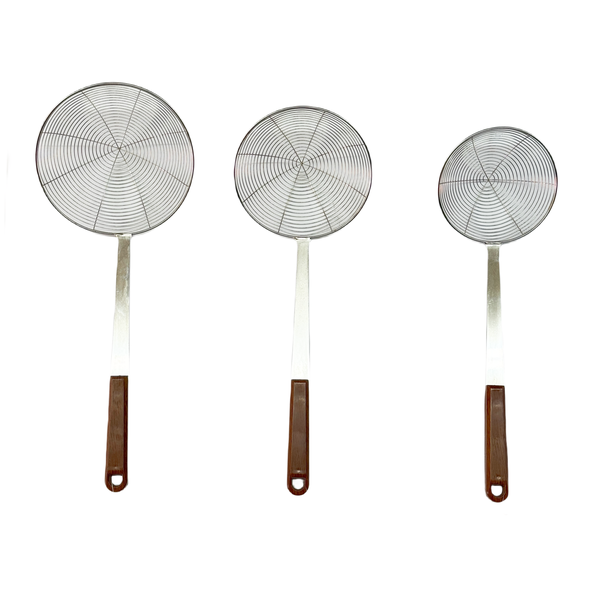 3-Piece Stainless Steel Strainer Skimmer Spoon with Wooden Handle
