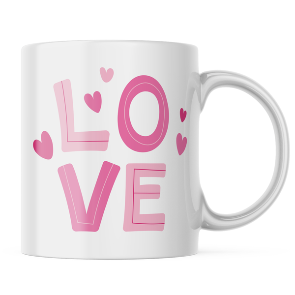 Ceramic Pink Love Mug - White - 11 OZ