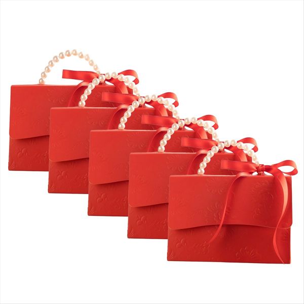 Stylish Embossed Gift Box With Satin Ribbon And Pearl Handle A