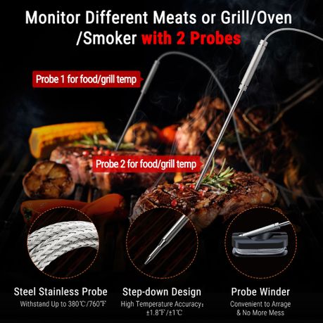 ThermoPro TP25 4 Probes Backlight Display 150M Wireless Smart  Bluetooth-Connected Phone APP Cooking BBQ Oven Meat Thermometer