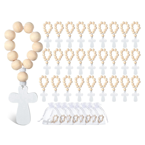 36Pcs Wooden Rosary Rosary Beads with White Mesh Bags