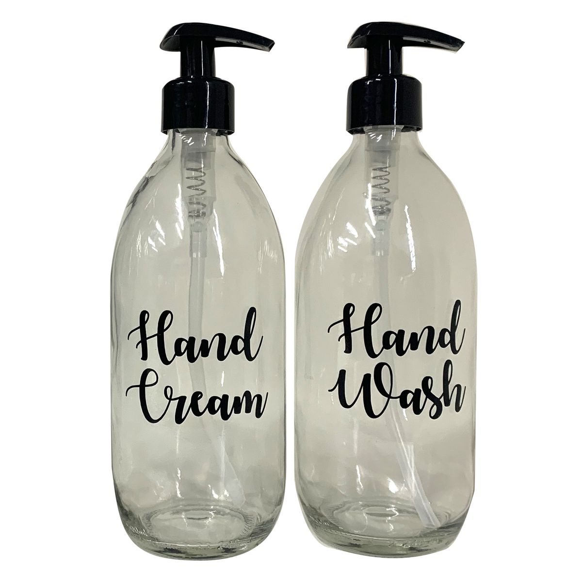 Clear Glass Dispenser Bottle - 500ml Re-usable with Pump (Set of 2 ...