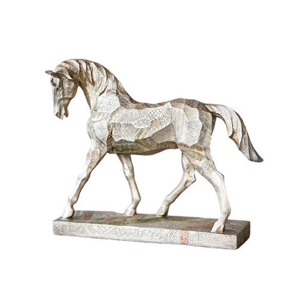30 x 26cm Silver And Gold Polystone Horse Statue On Plinth