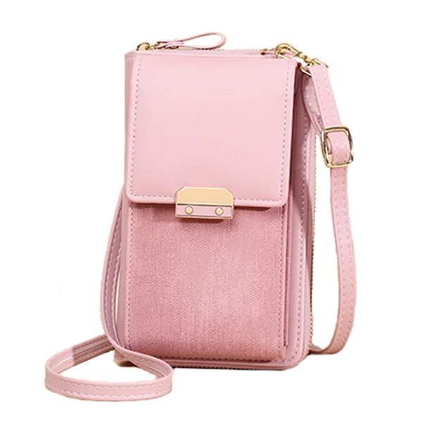 Women Crossbody Leather Shoulder Bag Cellphone Purse Wallet - Pink