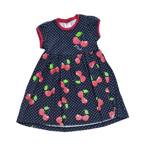 Girls Navy Blue Dress with Cheery Prints