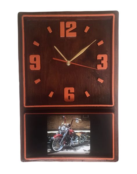 Retro Box Clock (Orange) Red Harley (80)