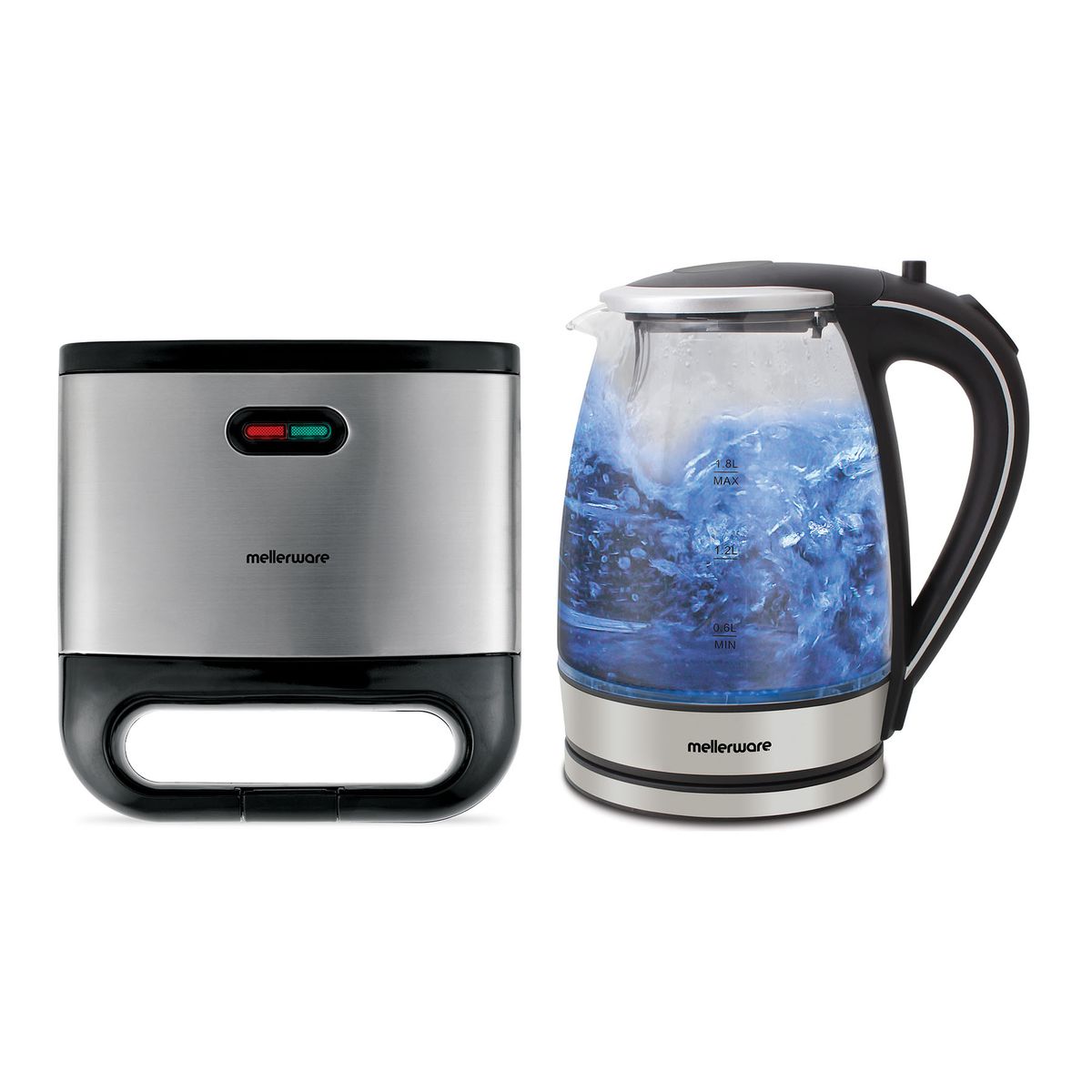 Mellerware Pack 2 Piece Glass Kettle + Sandwich Maker "Starter Pack"