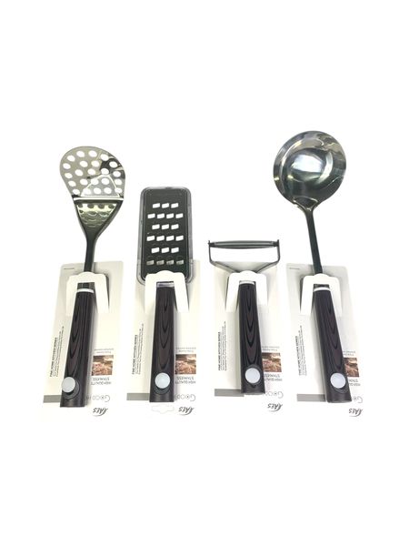 4-Piece Kitchen Utensil Set - Grater, Potato Masher, Peeler, Dish Spoon
