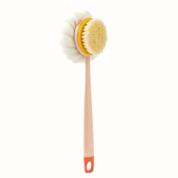 2-in-1 Shower Brush, Long Handle Soft Bristle &amp; Sponge Back Scrubber